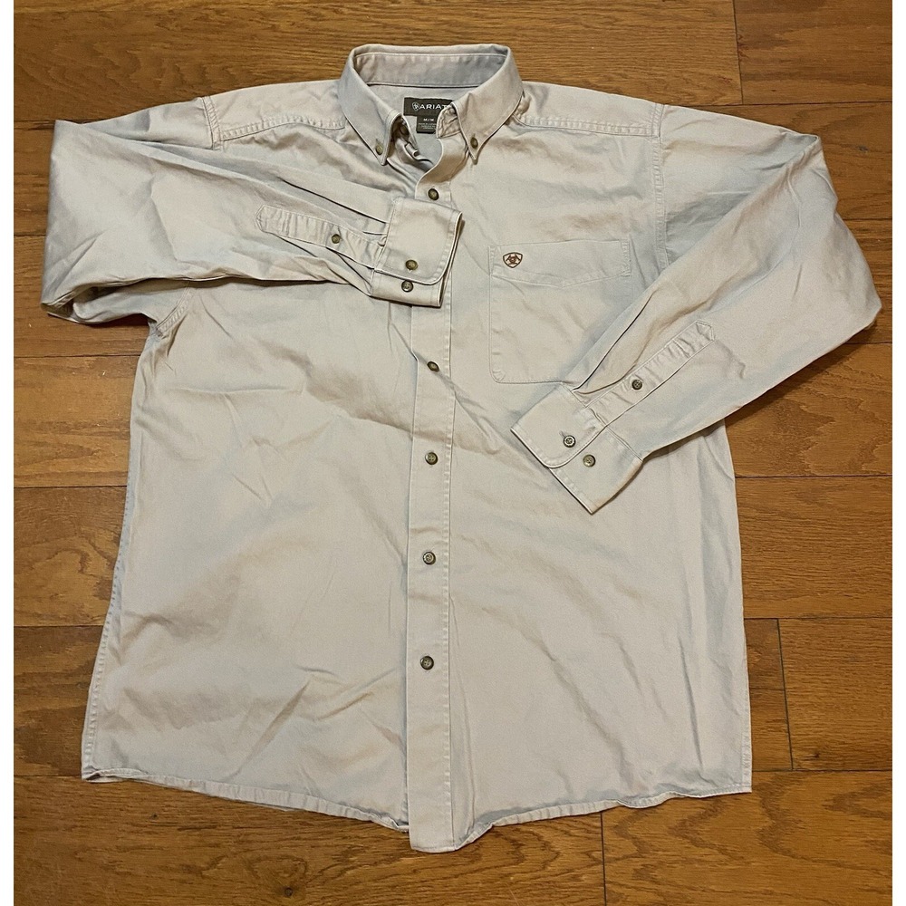 ARIAT Shirt Mens‎ Medium Button Down Long Sleeve Western Cowboy M Beige Tan